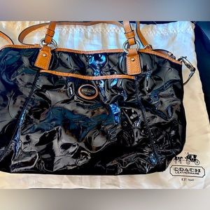 Coach Handbag Black Patent Leather Embossed Logo